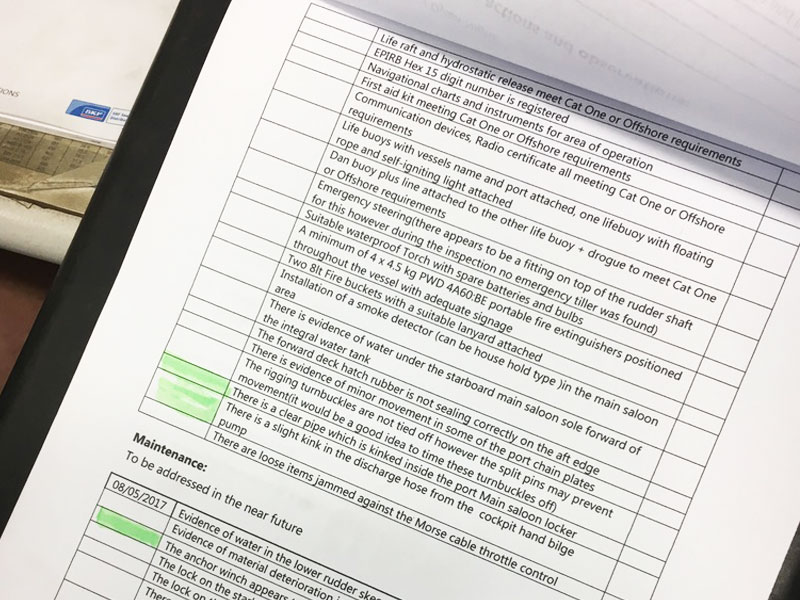 Marine safety inspection checklist and findings register
