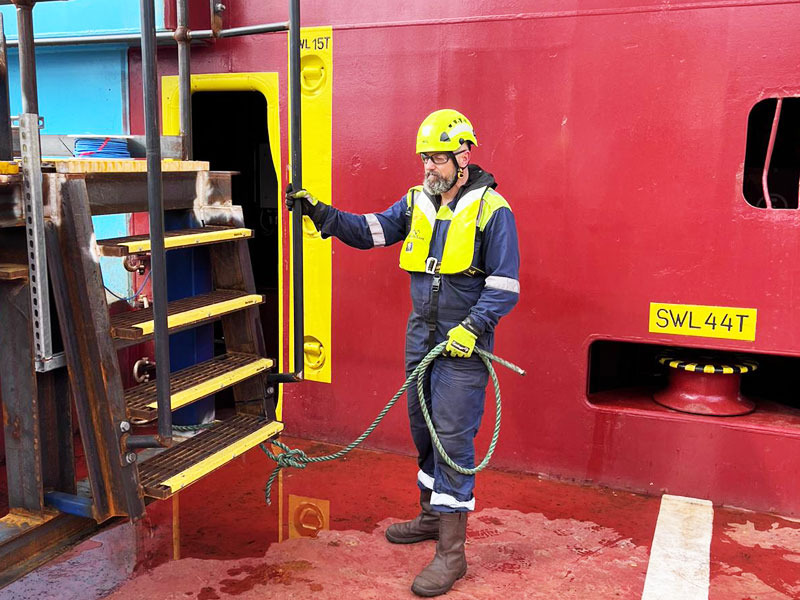 Third-party marine safety inspection underway on a vessel